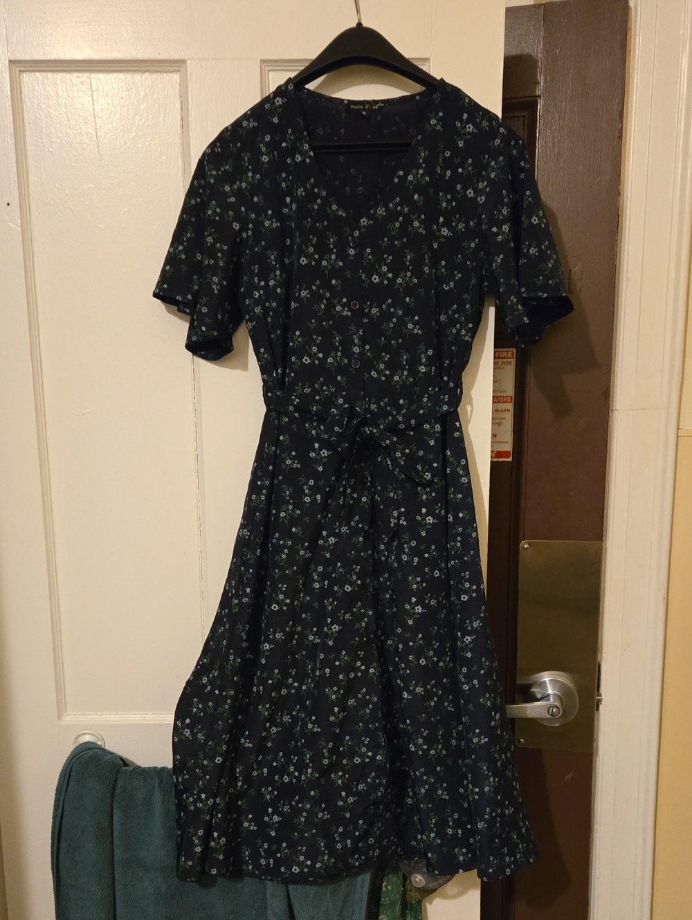 Floral Midi Wrap Dress with Tie Waist in Navy